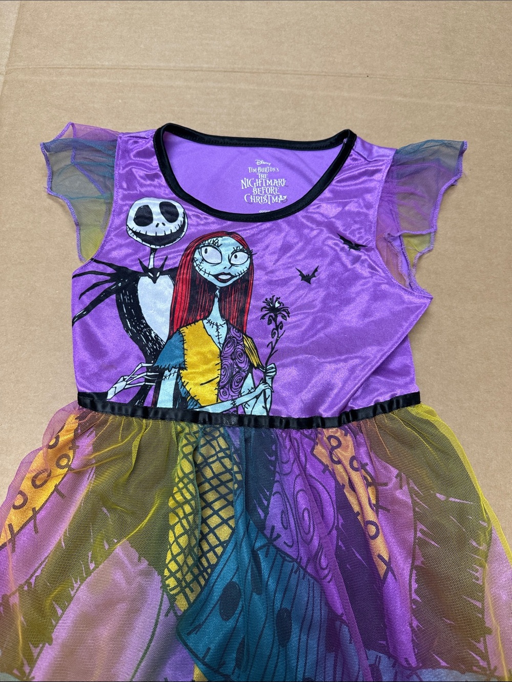 ##550. Size M(8), Disney Purple Patchwork Halloween Skirted Dress/Yellow Accents - Picture 3 of 4